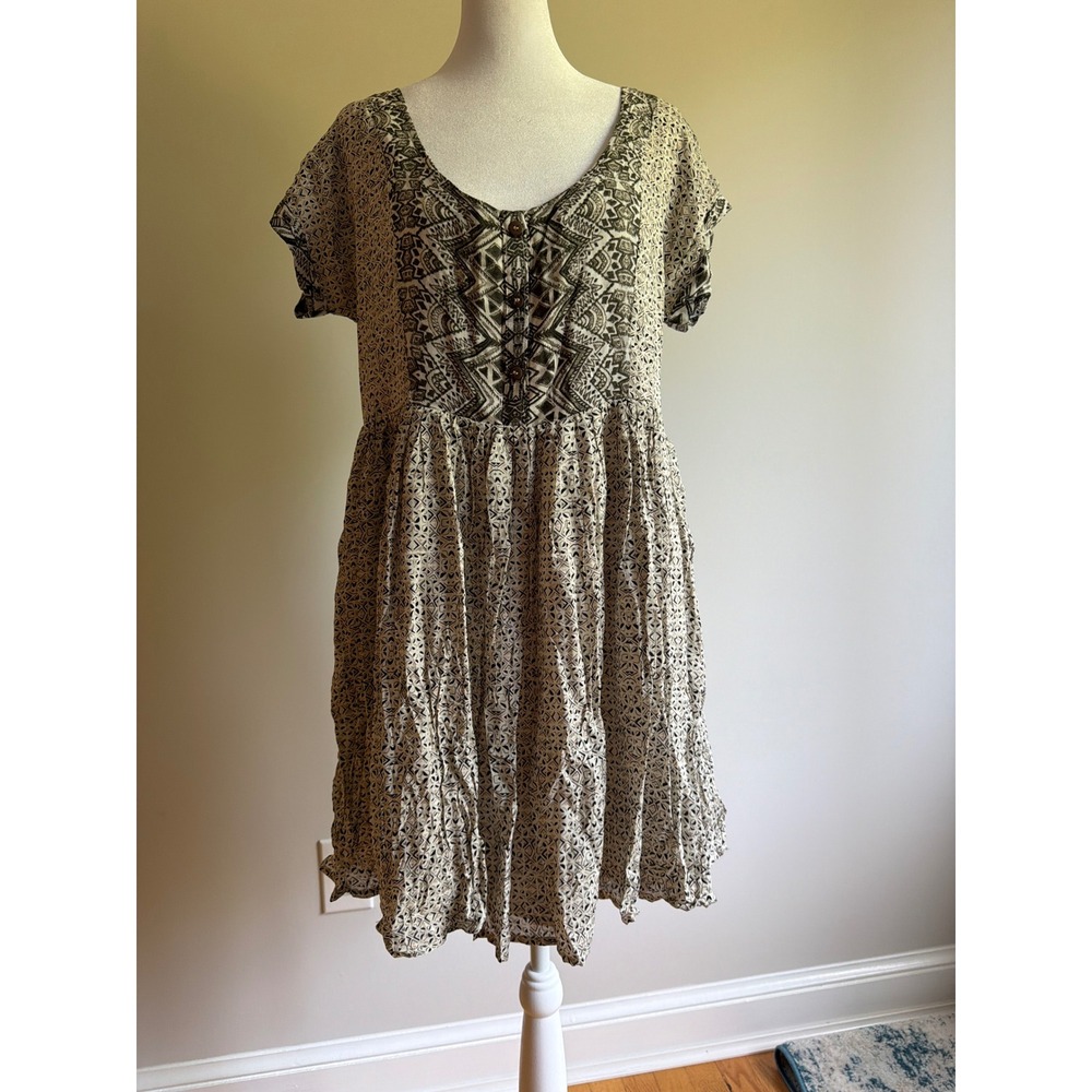 Free People Moonstone Mini Dress Geometric Tribal Print Cutout Back Size M NEW